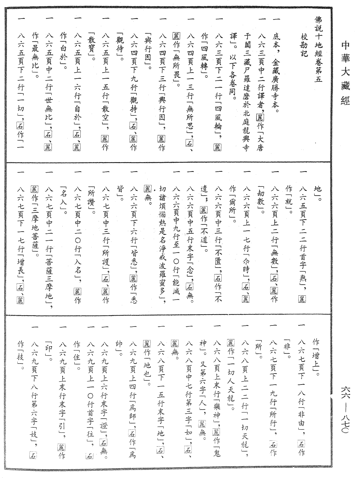 佛說十地經《中華大藏經》_第66冊_第870頁