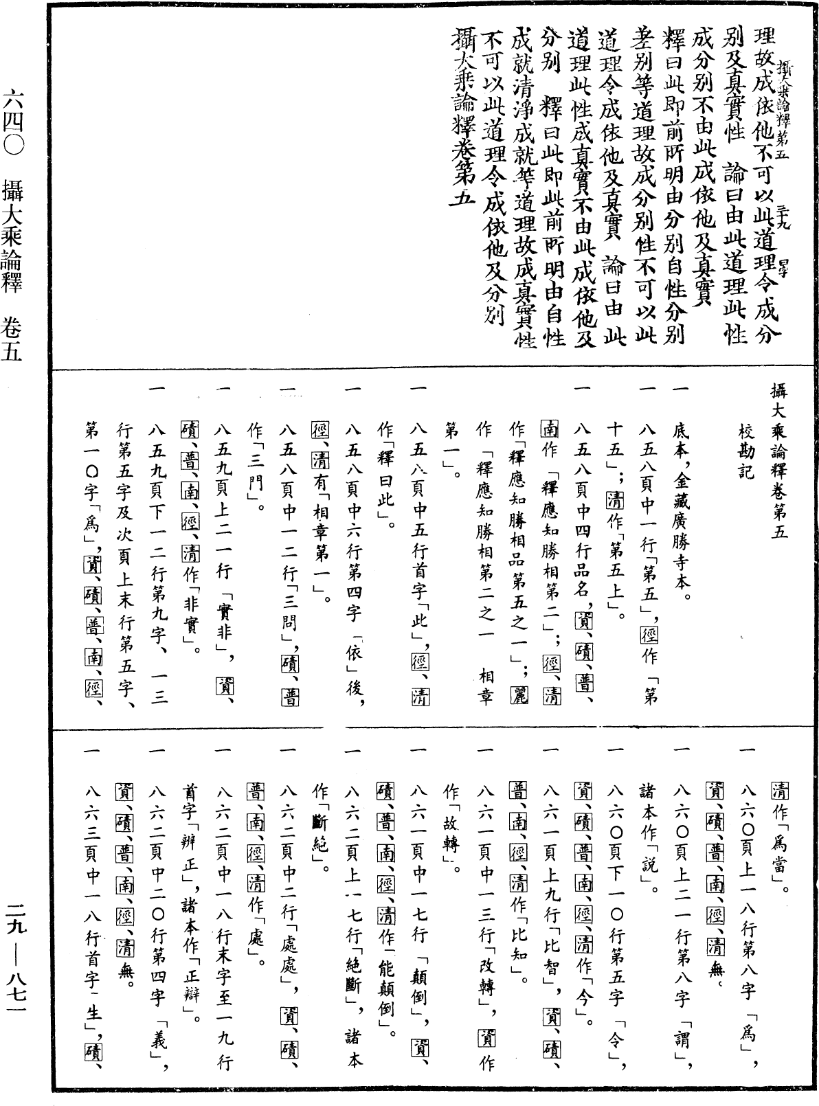 攝大乘論釋《中華大藏經》_第29冊_第0871頁