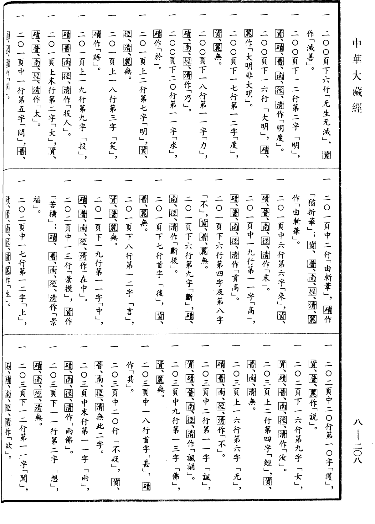 大明度经《中华大藏经》 第8册 第0208页