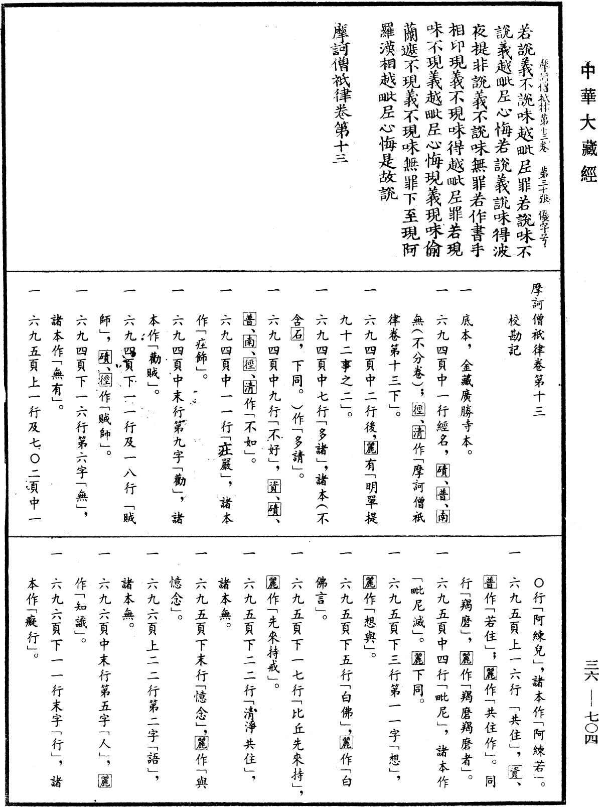 摩訶僧祇律《中華大藏經》_第36冊_第0704頁