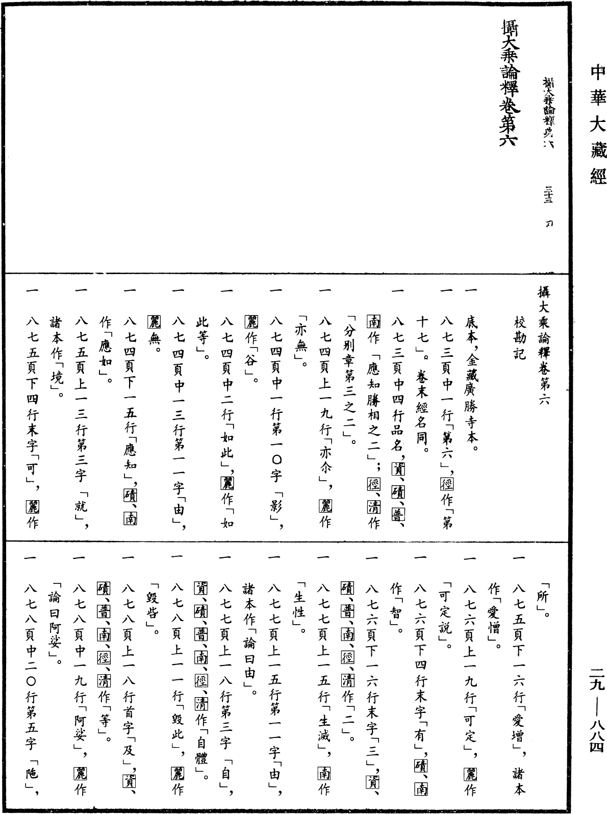 攝大乘論釋《中華大藏經》_第29冊_第0884頁