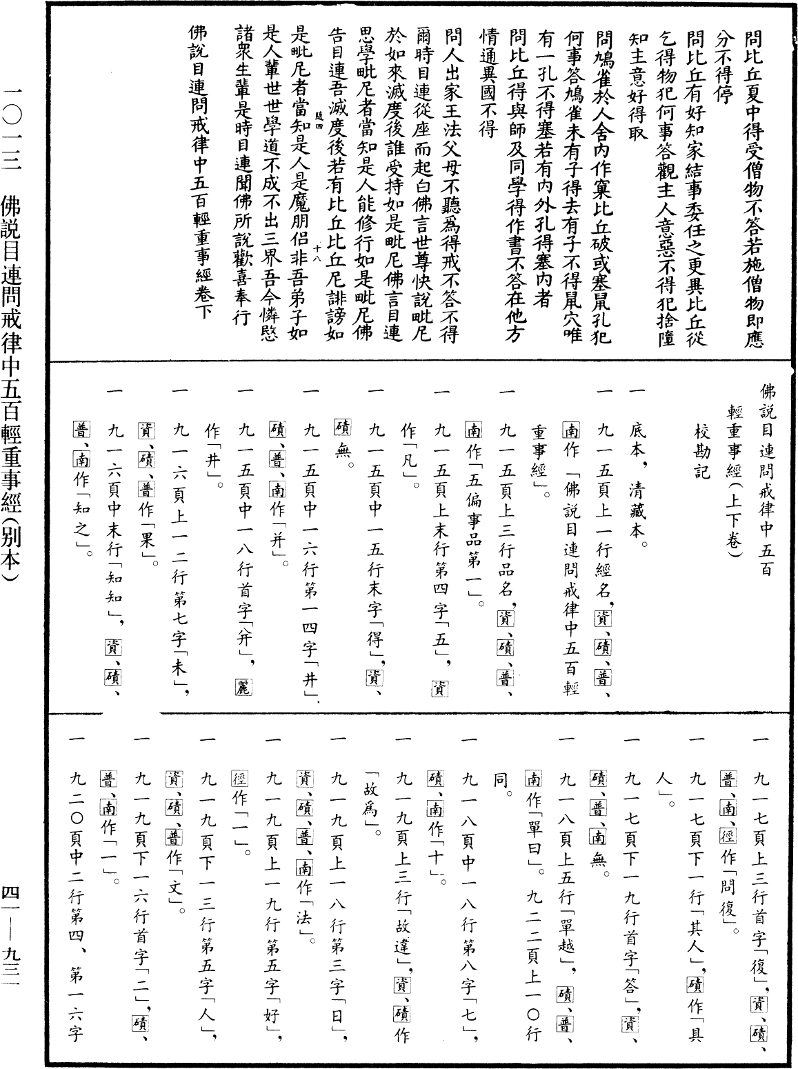 佛說目連問戒律中五百輕重事經(別本)《中華大藏經》_第41冊_第931頁