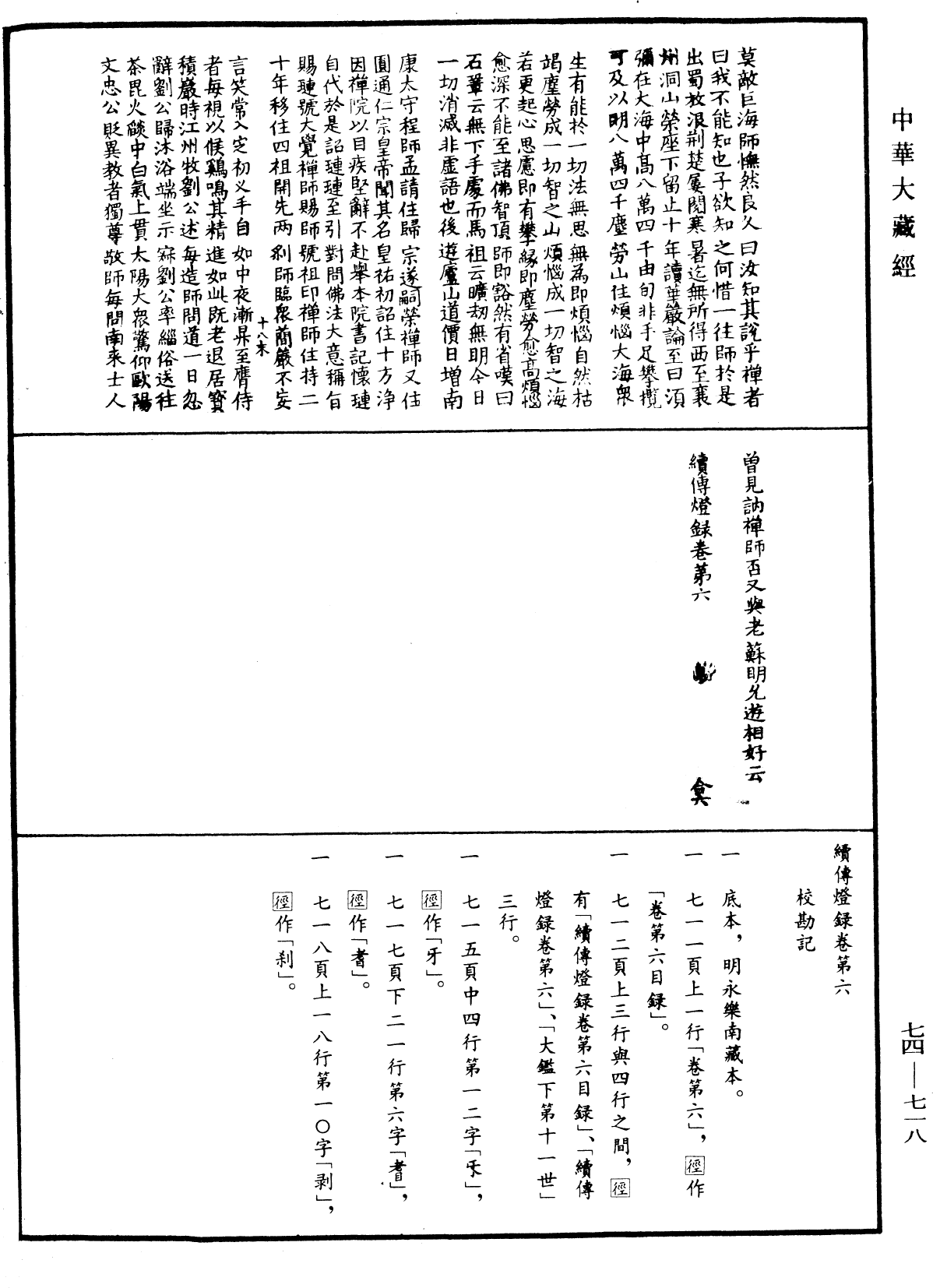 續傳燈錄《中華大藏經》_第74冊_第718頁