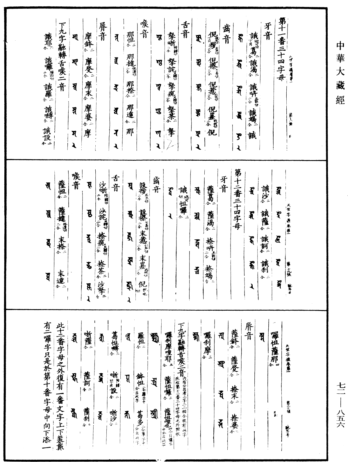 景祐天竺字源《中华大藏经》_第72册_第856页